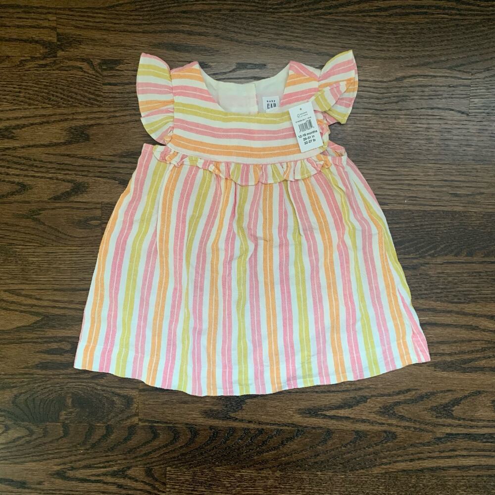 NWT Gap Striped Pink, Orange and Yellow Dress | 12-18 Months